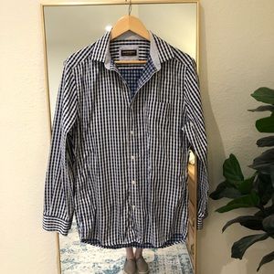 JOHNSTON & MURPHY Men’s Blue White Checked Button Down Dress Shirt Medium M